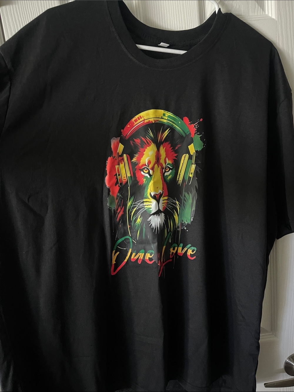 Black 'One Love' Lion Head Wall Art Print with Rasta Colors
